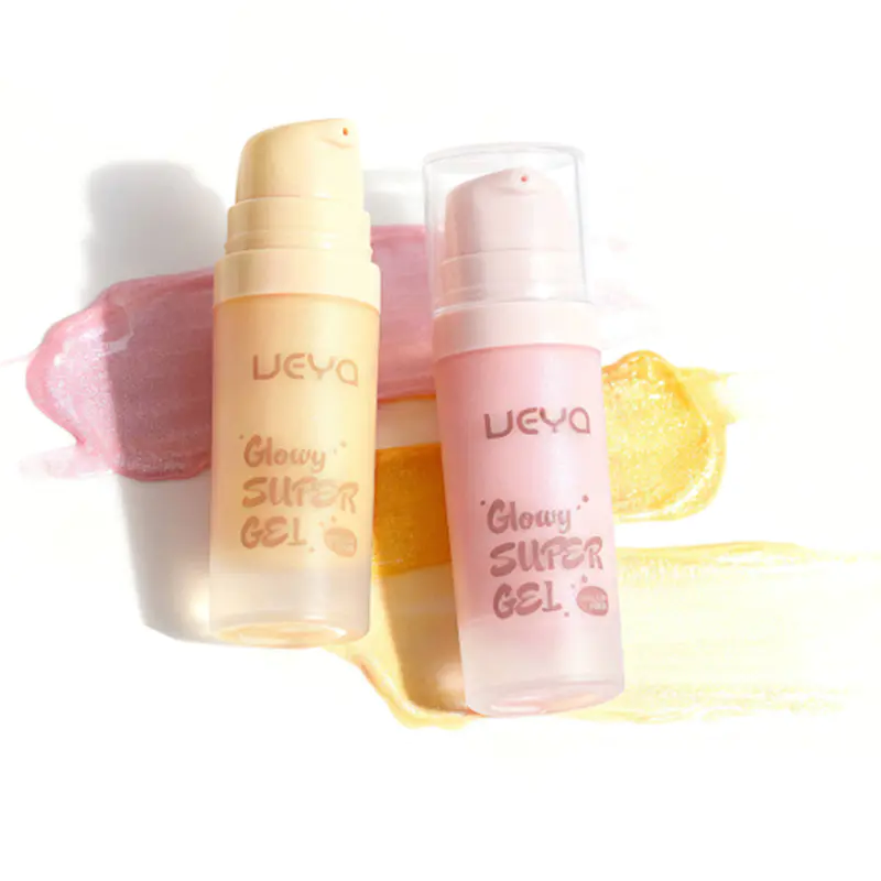 Brightening Gel Serum featuring soft gel textures in two shades, presented in pump bottles for convenient use as part of everyday skincare.